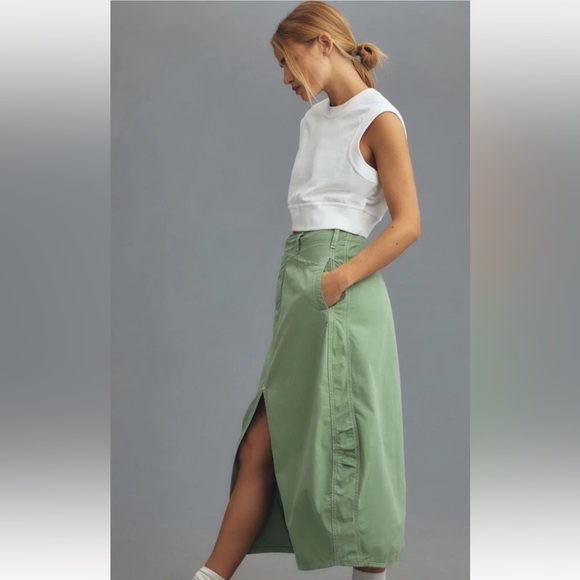 Anthropologie Pilcro Barrel Denim Midi Skirt green size 6 - Picture 4 of 10